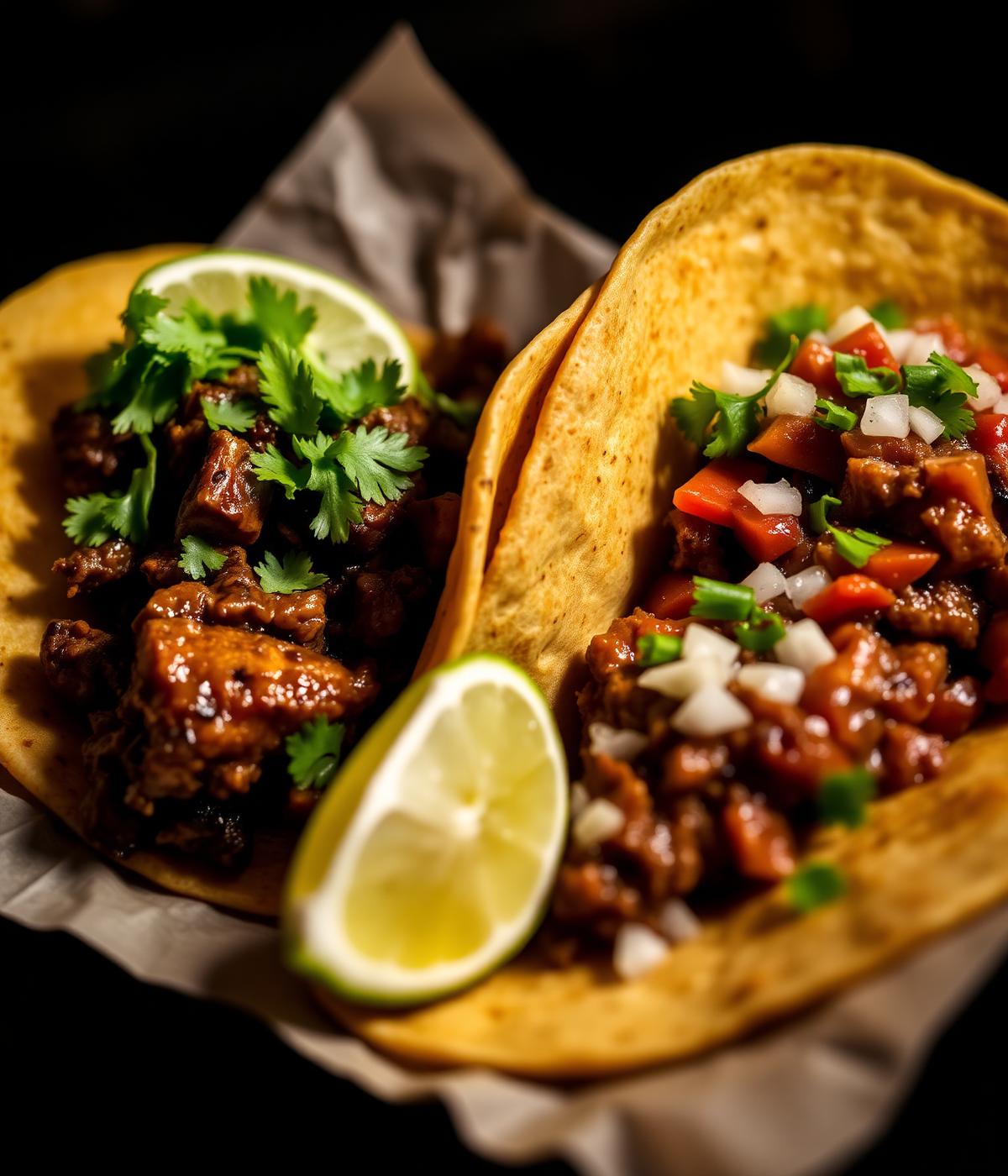 Street tacos with cilantro, onion and lime